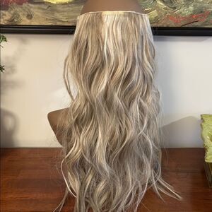 30" Cream Wavy Hair Extension with Natural Waves.  Brown and bleach blonde